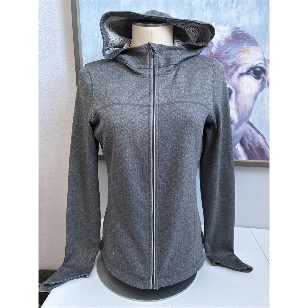 Prana Women's Small Gray Full Zip Running Activewear Reflective Hooded‎ Jacket